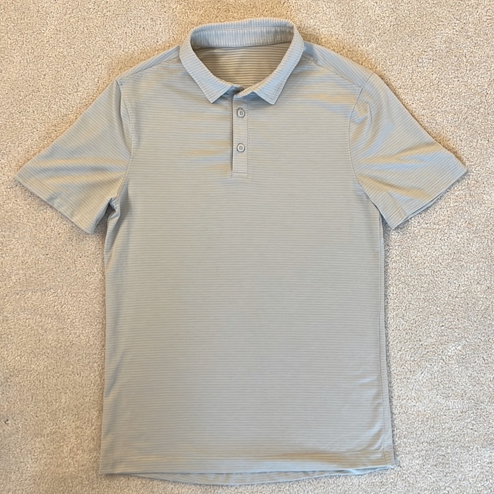 Lululemon Athletica Men’s Golf / Tennis Polo, White with Gray Stripe - Size S